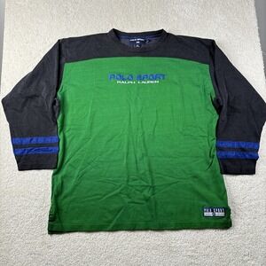 VTG POLO Sport Ralph Lauren Jersey Size XL Crewneck Long Sleeve‎ Green Patches